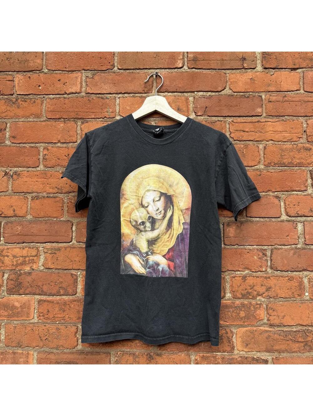 Vintage flying coffin Virgin Mary alien t shirt S